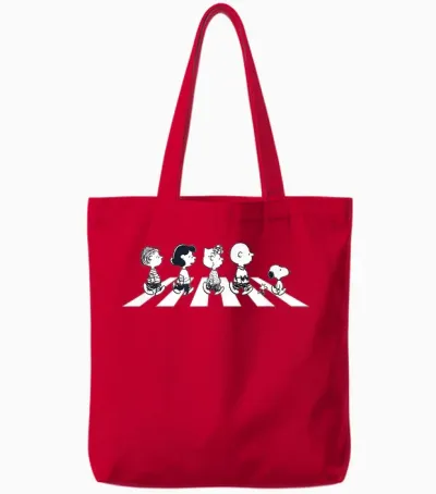 Peanuts Snoopy Charlie Woodstock Beatles Walking Fun Classic Tote Bags - Red