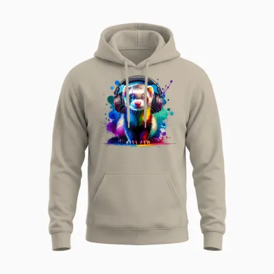 Bunte Splash-Art-Kopfhörer, Frettchen-Wiesel, Unisex Hoodie - Sand