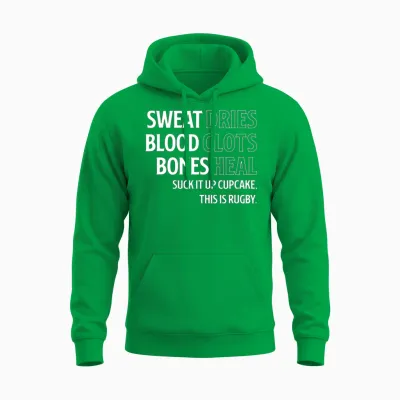 Funny Rugby Sports Lover Gift Sweat Blood Bones Unisex Hoodie - Irish Green