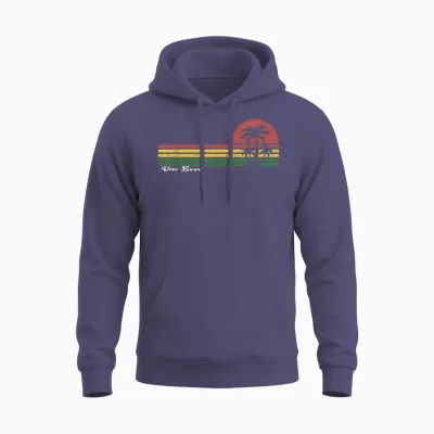 One Love Reggae Rasta Shirt Vintage Sunset Palm Trees Island T-Shirt, Black, S Unisex Hoodie - Heather Sport Dark Navy
