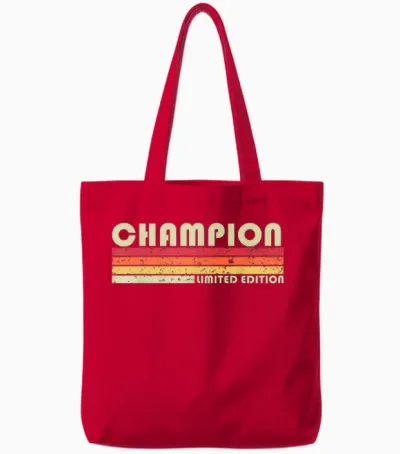Champion Surname Funny Retro Vintage 80s Birthday Reunion Tote Bags - Red