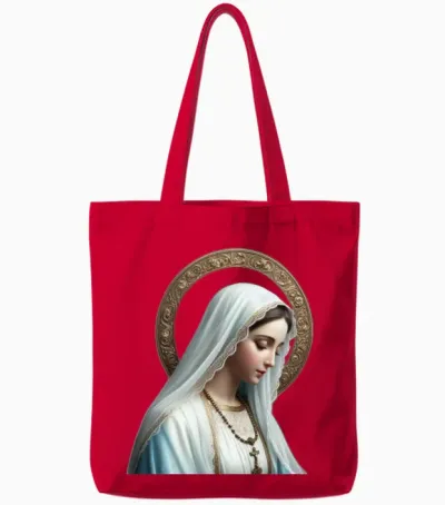 Most Searched Mary T-Shirt Our Lady of Lourdes Tote Bags - Red