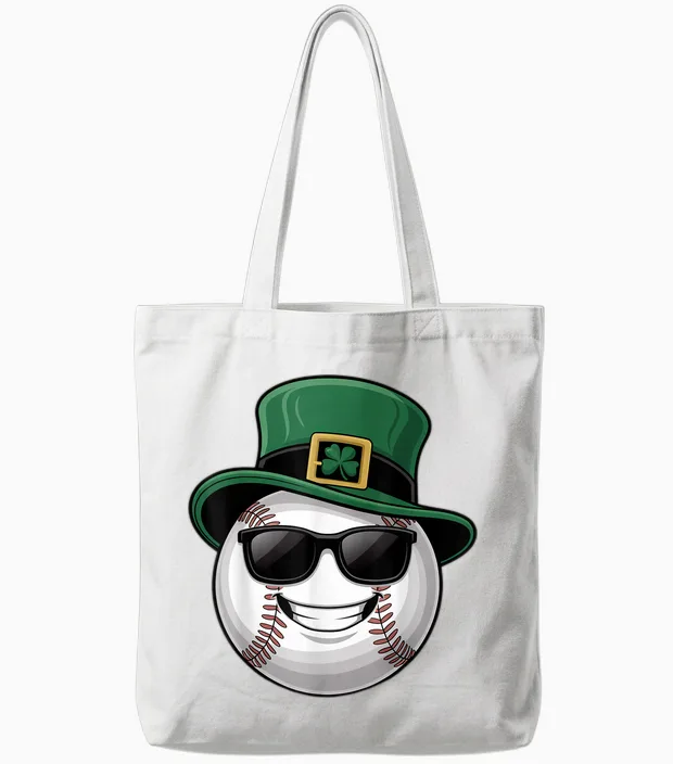 Baseball Shamrock Hat Funny St Patricks Day Tote Bags in White