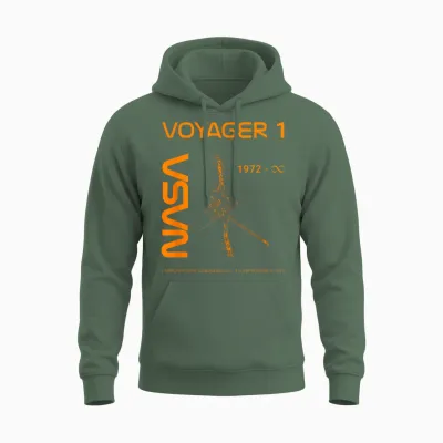 Nasa Voyager 1 Space Probe Launched September 5, 1977 T-Shirt, Black, S Unisex Hoodie - Military Green