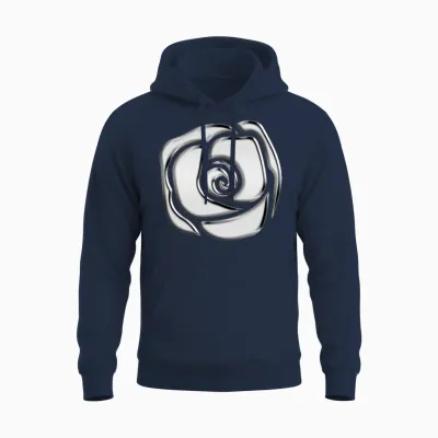 Chrome Rose Abstract Design Unisex Hoodie - Navy