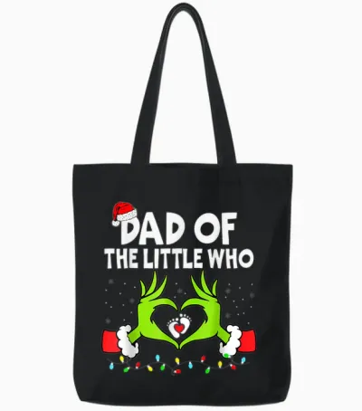 Dad of the Little Who Funny Christmas Pregnancy Announcement Tote Bags - Black