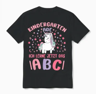 Children's Bye Bye Kita Leavers 2023 Girls' Unicorn Graduate T-Shirt, Black Unisex T-Shirt - Black