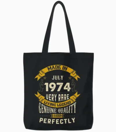 July 1974 Vintage Birthday Present Tote Bags - Black