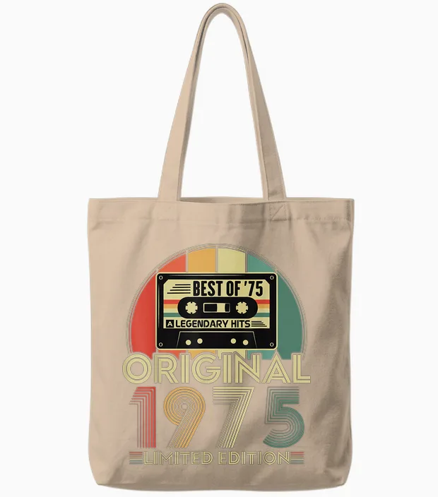 Original 1975 Vintage Birthday 50 Years for Men Women T-Shirt, Black, S Tote Bags in Natural
