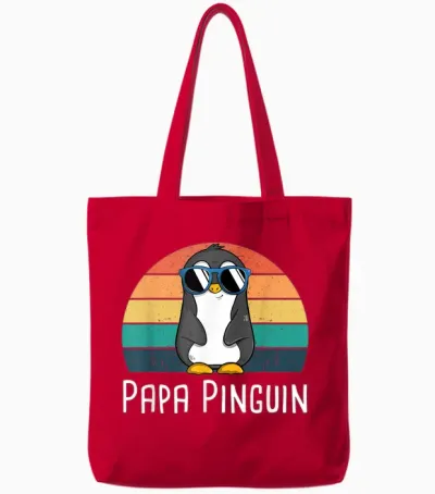 Mens Cool Father Penguin Costume Penguins Grandpa Penguin T-Shirt, Black, S Tote Bags - Red