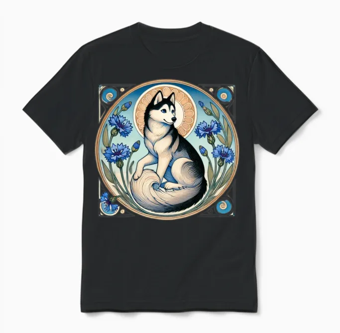 Retro Siberian Husky Unisex T-Shirt in Black
