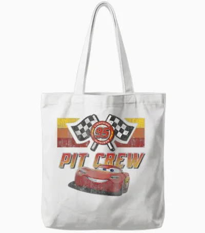 Disney Pixar Cars Mcqueen Pit Crew Red Distressed Tote Bags - White