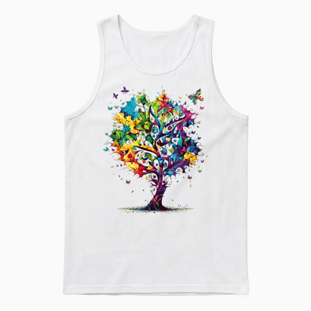 Awareness Autism Puzzle Pieces Colorful Tree Neurodiversity Unisex Tank Top in White
