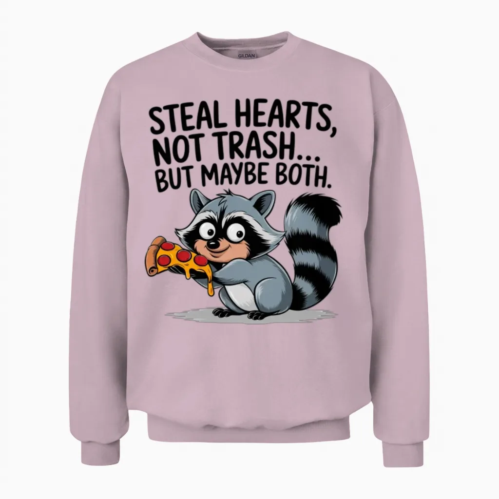 Funny Raccoon Unisex Sweatshirt in Light Pink