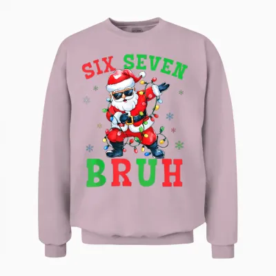 67 Christmas Six Seven Bruh Meme Santa Dabbing Christmas 6 7 Unisex Sweatshirt - Light Pink