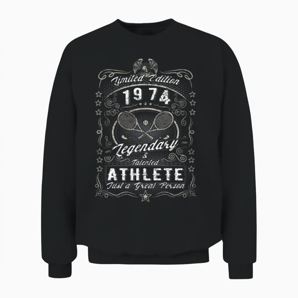 Vintage 1974 Tennis Birthday Gift Sport Hobby Unisex Sweatshirt in Black