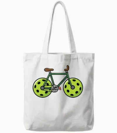 Funny Bicycle on Pickleball Wheels Tote Bags - White