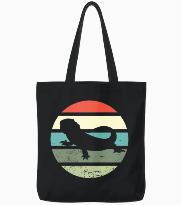 Vintage Retro Bearded Dragon Tote Bags - Black