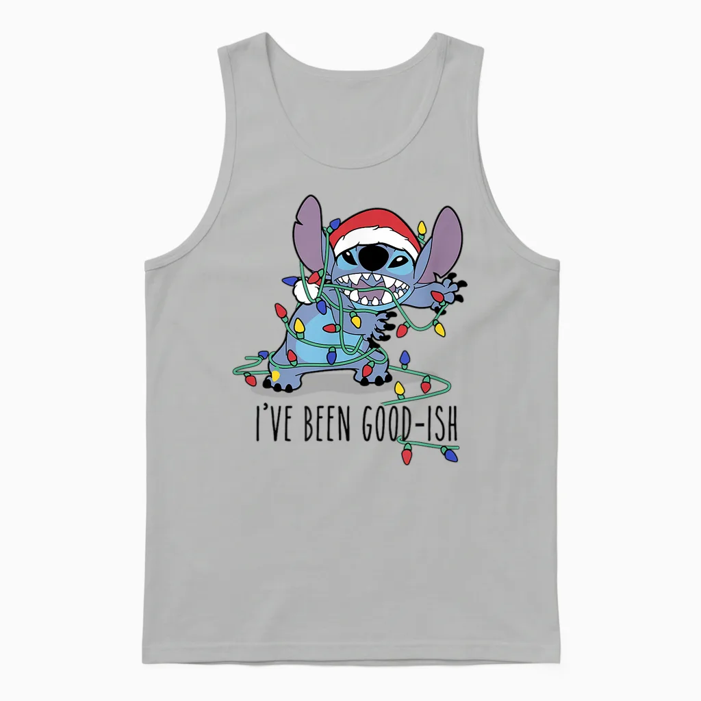 Disney Lilo & Stitch Christmas Stitch I've Been Good-Ish Unisex Tank Top in Ash
