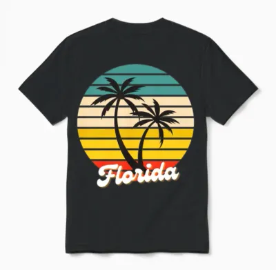 Florida Palm Tree Retro Unisex T-Shirt - Black