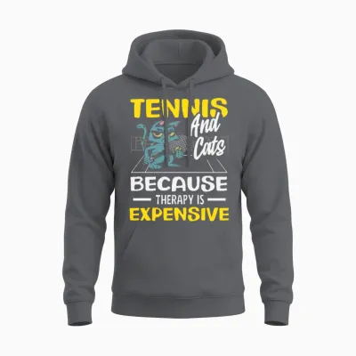Tennis and Cats Because Therapy Is Expensive Unisex Hoodie - Charcoal