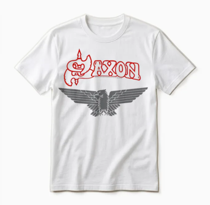 Offiziell Saxon Eagle Vintage Band Retro Musik Heavy Metal Unisex T-Shirt in White
