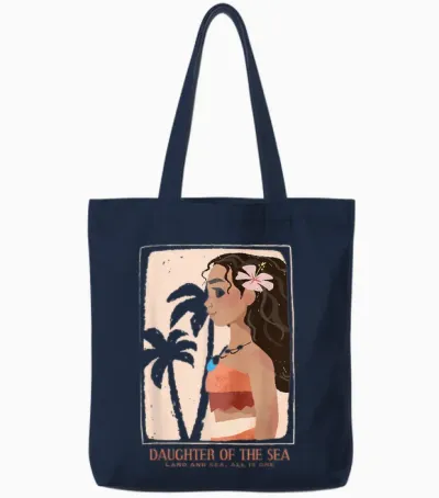 Moana Daughter of the Sea T-Shirt, White Tote Bags - Navy