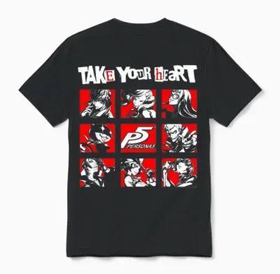 Persona 5 Take Your Heart Character Grid Rpg Video Game Unisex T-Shirt - Black