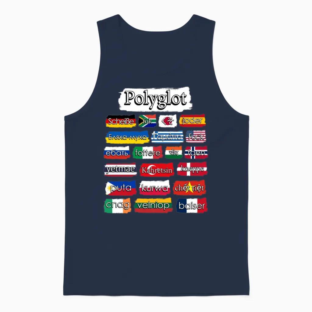 International Curse Words Grumpy Unisex Tank Top in Navy