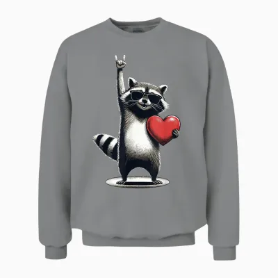 Funny Raccoon Rock on Men Women Kids Valentine's Day Unisex Sweatshirt - Sport Grey