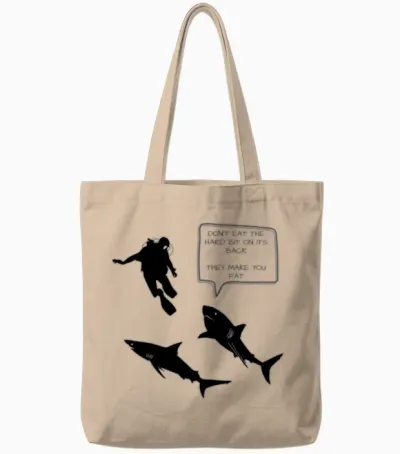 Funny Scuba Diving with Sharks T-Shirt Gift Tote Bags - Natural