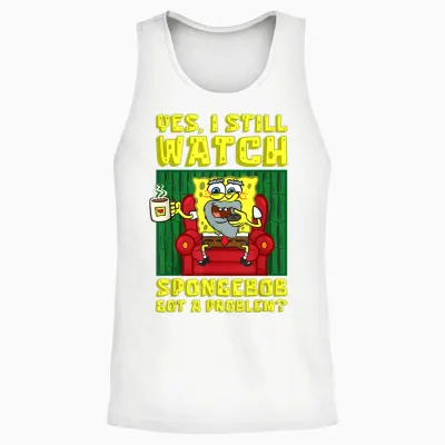 Mademark X Spongebob Squarepants - I Still Watch Spongebob Got a Problem Old Spongebob Adults Unisex Tank Top - White