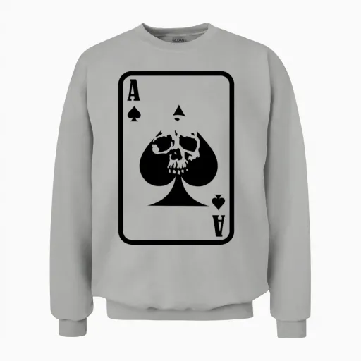 Ace of Spade Skull Card Halloween Gift Unisex Sweatshirt in Ash