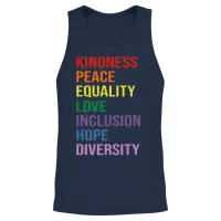 Kindness Peace Equality Love Inclusion Hope Unisex Tank Top - Navy – 2