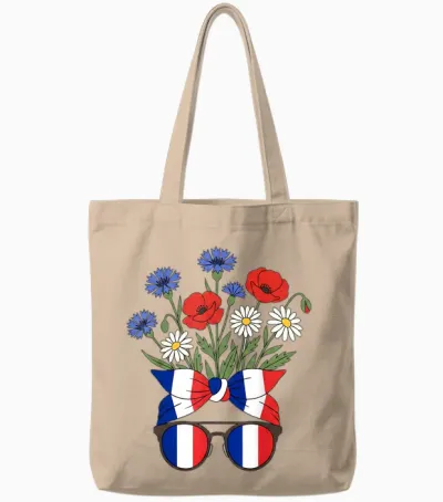 France Fête Nationale Femme Patriote Fleurs Lunettes Tote Bags - Natural