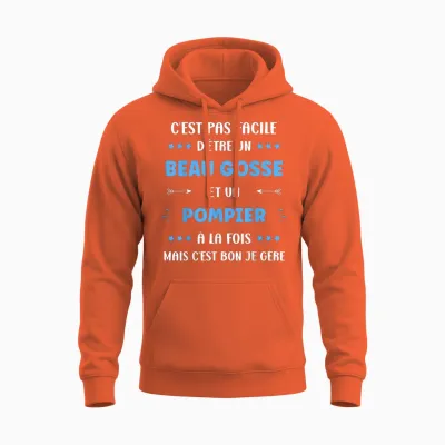Departure Craft Super Fireman Humour Handsome Kid Fireman T-Shirt, Black, S Unisex Hoodie - Orange
