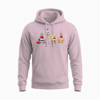 Sponge Bob Squarepants Cast Group Star T-Shirt, Black, S Unisex Hoodie - Light Pink