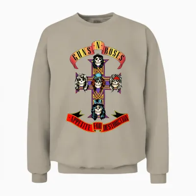 Kids Youth Guns N' Roses Official Cross Unisex Sweatshirt - Sand