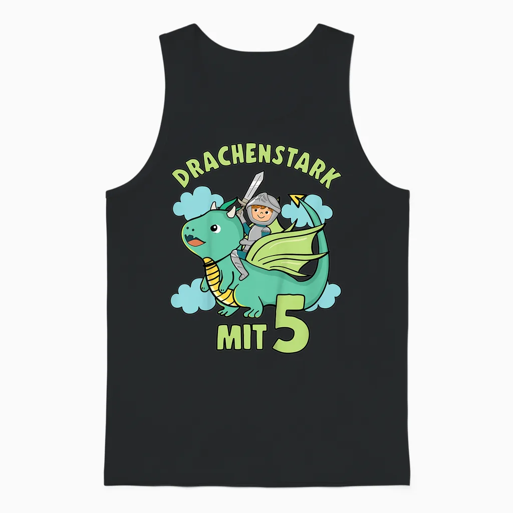 Kinder Drache & Ritter Geburtstagshirt Drachenstark 5 Jahre Junge Unisex Tank Top in Black