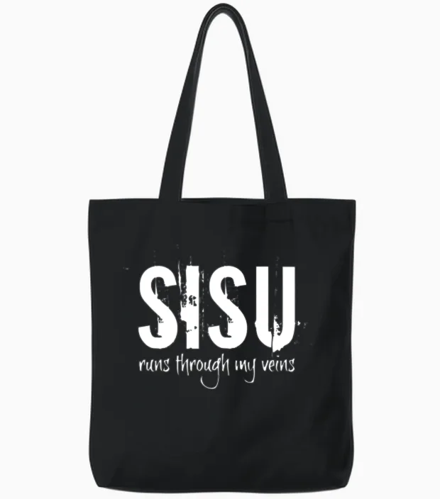 Sisu Runs Through My Veins Finland Finnish Novelty Tote Bags in Black