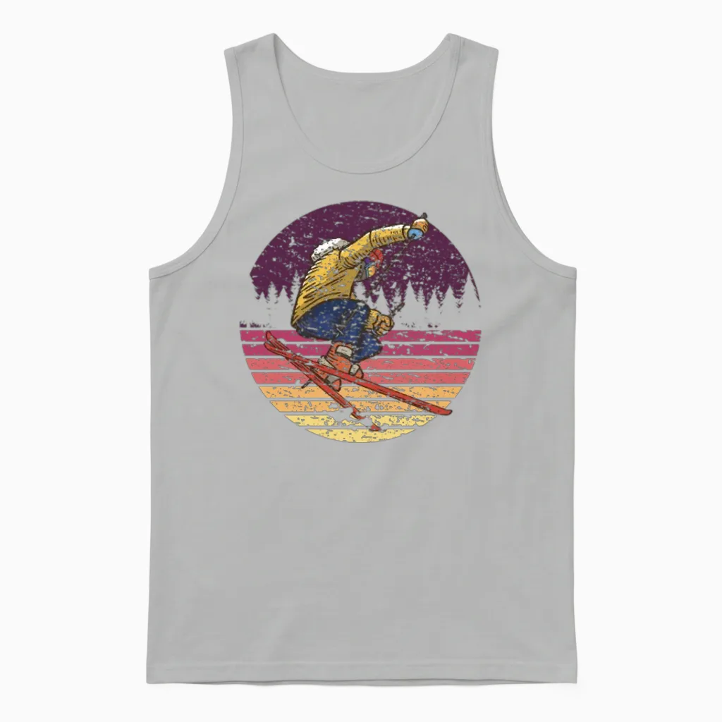 Skier Skiing Retro Unisex Tank Top in Ash