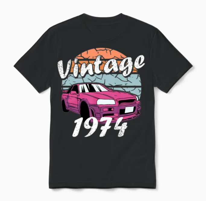 Vintage 1974 Anniversary - Couples & Matching Unisex T-Shirt in Black