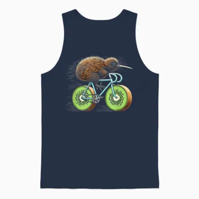 Kiwi Bird Riding Bicycle Funny Kiwi Fruit Wheels Bicycle T-Shirt, Black Unisex Tank Top - Navy