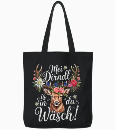 Mei Dirndl Is in Da Wäsch Trachtenshirt Damen Trachten Tote Bags - Black