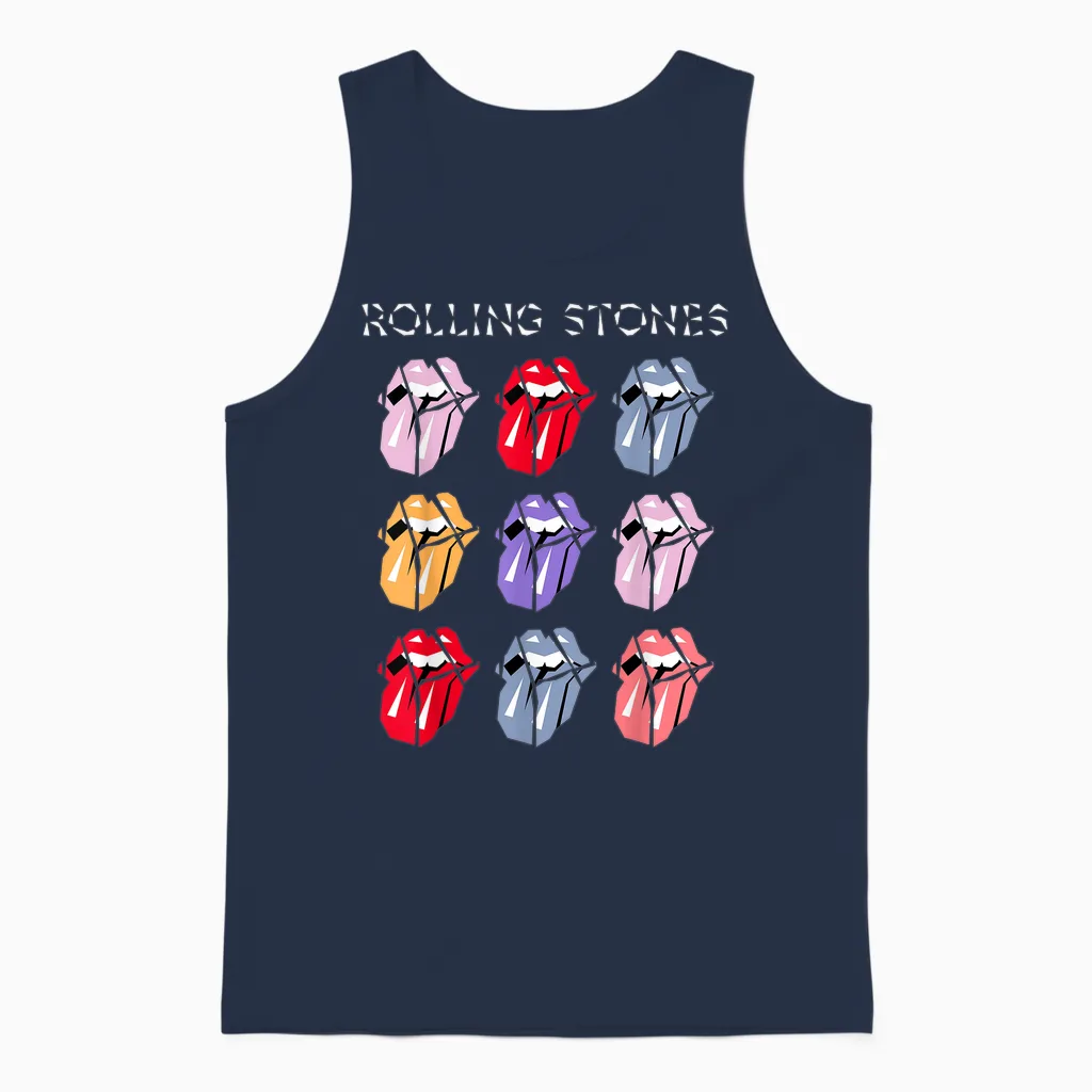 Offizielle the Rolling Stones Hd Multi Color Tongue Unisex Tank Top in Navy