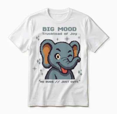 Pixel Elephant – Big Mood Cute Retro Unisex T-Shirt - White