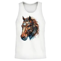 Steampunk Horse, Artistic Horse Graphic Unisex Tank Top - White – 2