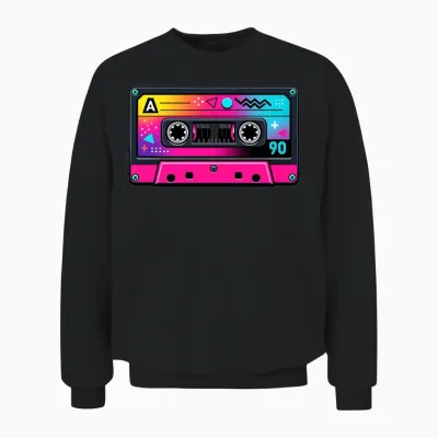 Retro 90s Cassette Unisex Sweatshirt - Black
