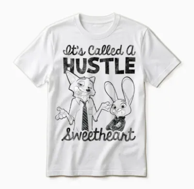 Disney Zootopia Nick & Judy It's Called a Hustle Sweetheart Unisex T-Shirt - White