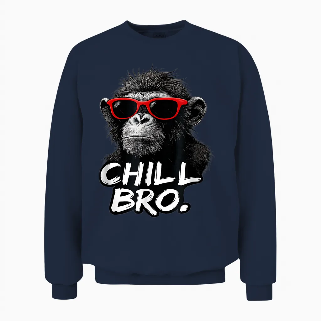 Chill Bro Cool Monkey with Sunglasses Funny Saying Gamer Unisex Sweatshirt in Navy